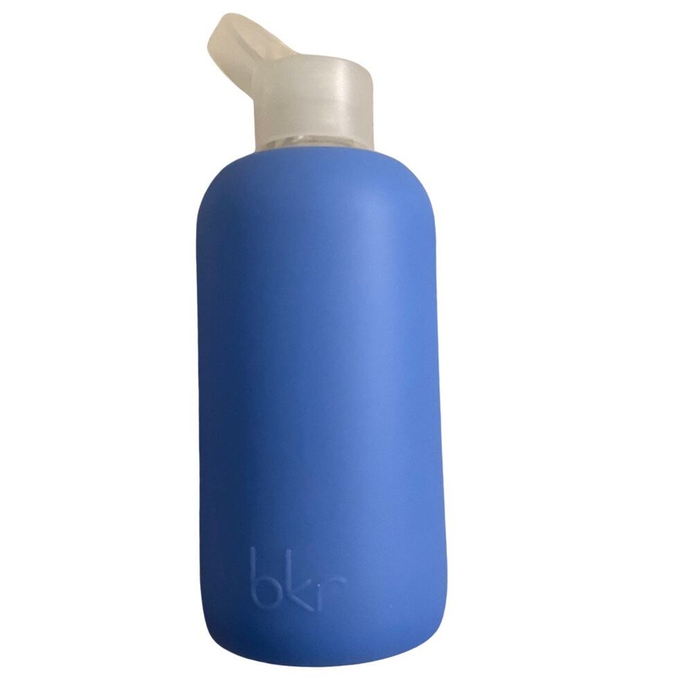 bkr 16 oz Glass Water Bottle Blue Silicone Sleeve Reusable Eco Friendly 500 mL